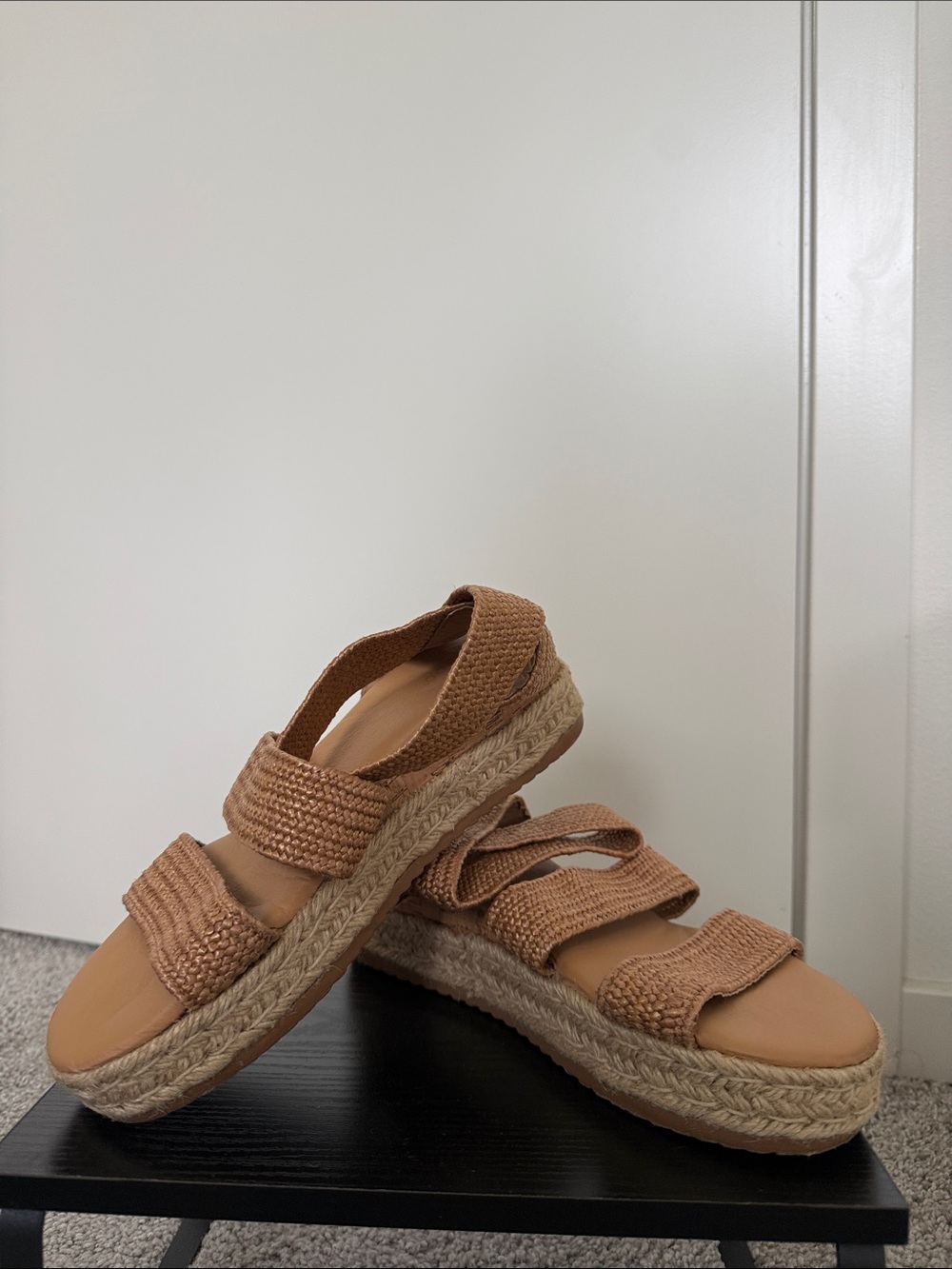 BAMBOO Woven Strap Espadrille Platform Sandals in Tan